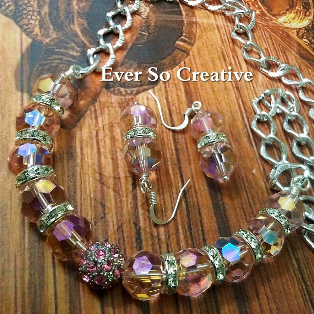 Australian Pink Crystal necklace and earrings